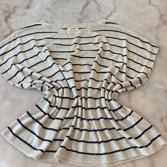 Max Studio Linen Blend Beige and Navy  Knit Top Sz L - Picture 6 of 9